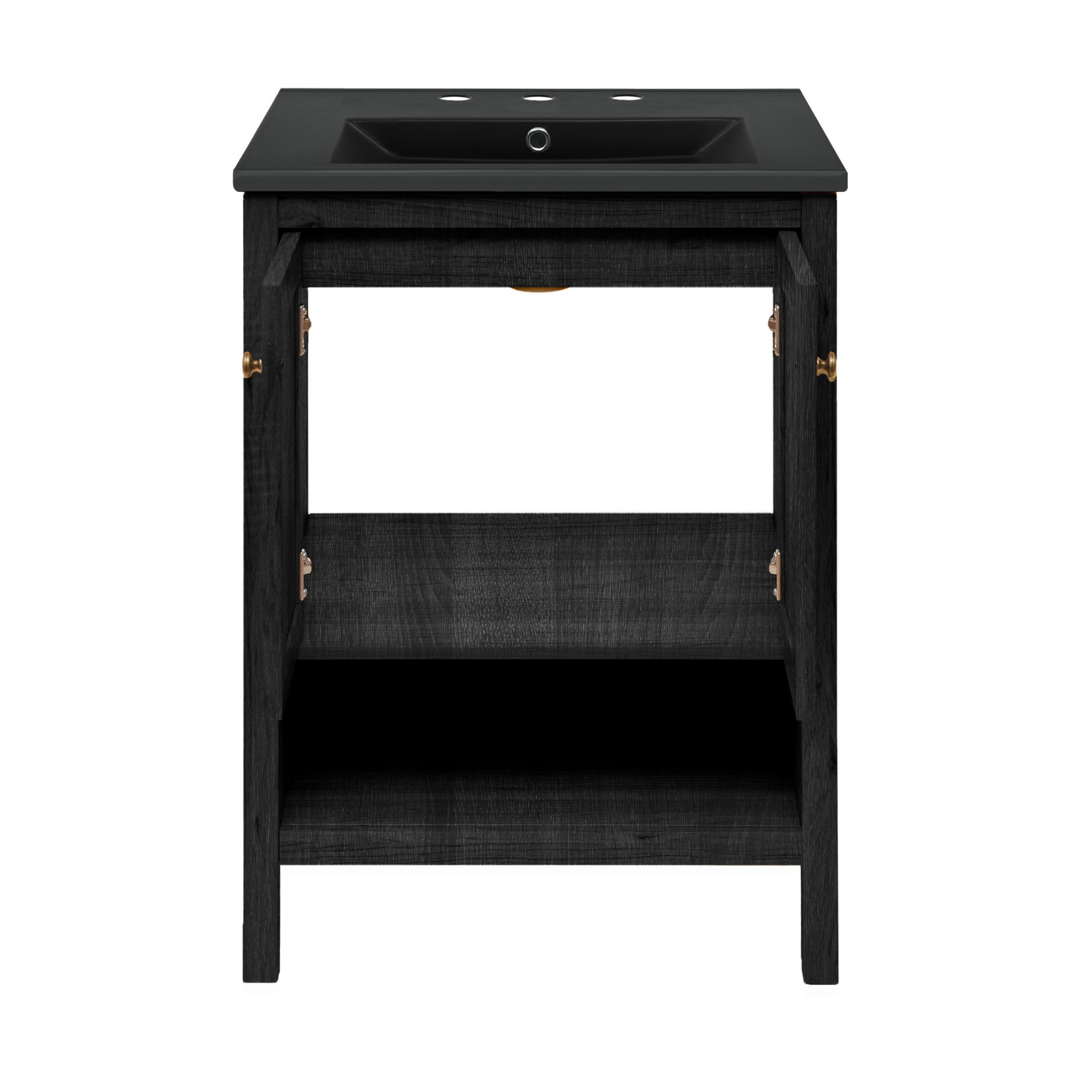 Chateau 24" Freestanding Bathroom Vanity in Black Oak with Black 3-Hole Widespread Sink Top