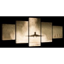 Elephant Stock First Class Plane Wall Art - Horizontal Multi Panel Canvas - 5 Pieceliving Room Wall Decor - Photography Transportation Multi Panel - Brown And Gray Decor - 55" x 24"