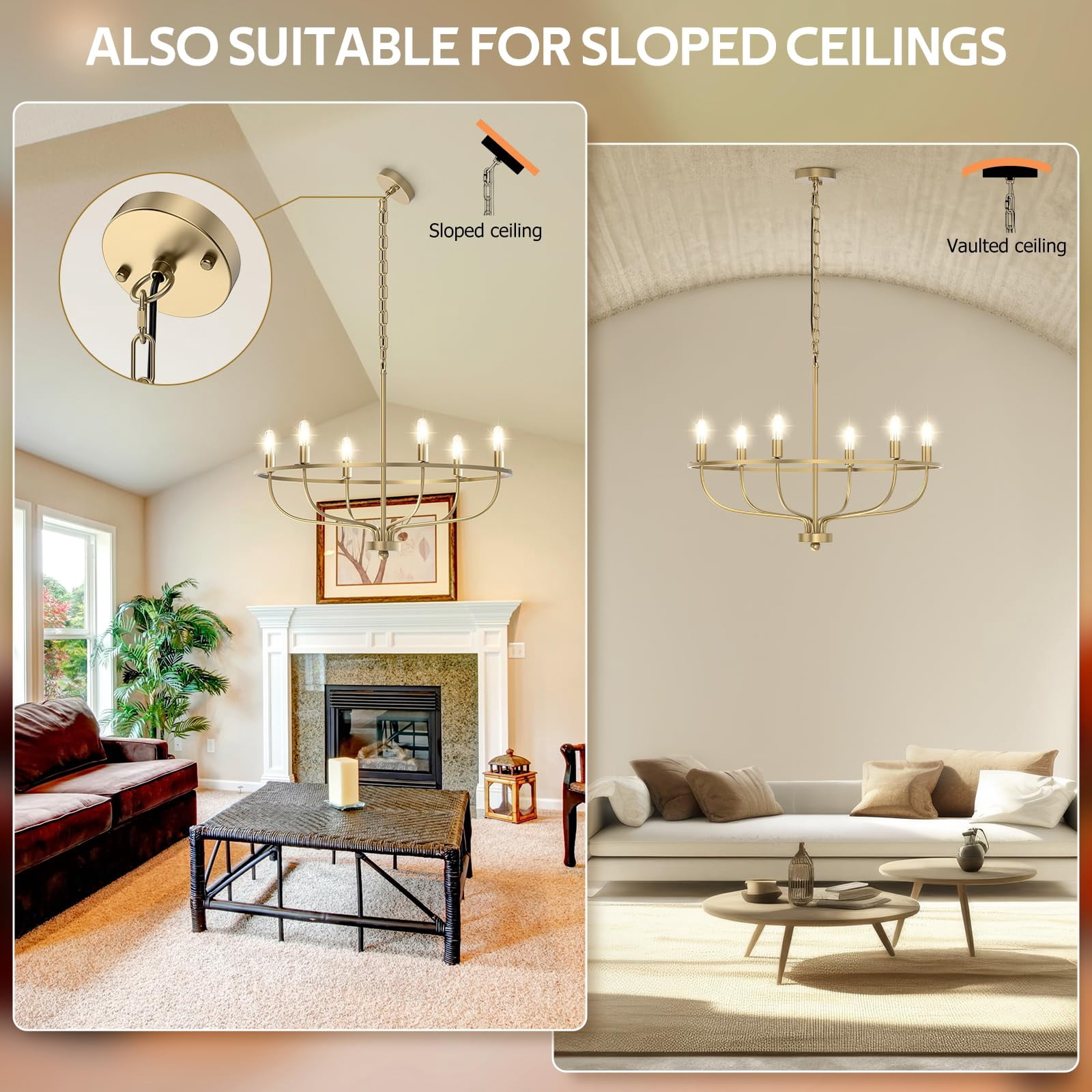 Laboreducer Chandeliers for Dining Room 6 Lights Height Adjustable Ceiling Light Fixture Mid-Century Chandelier