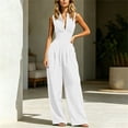 thumbnail image 4 of Women's Sleeveless Jumpsuit, Turndown Collar V-Neck With Pockets, Fashion One-Piece Pants For Office & Casual Outings White XL, 4 of 7