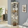 thumbnail image 2 of Lighted Glass Corner Curio Cabinet, Display Cabinet with Elegant Tempered Glass Door, China Cabinet with Light Bulb, Mirrored Back Panel, Rack for Living Room Storage (White), 2 of 9