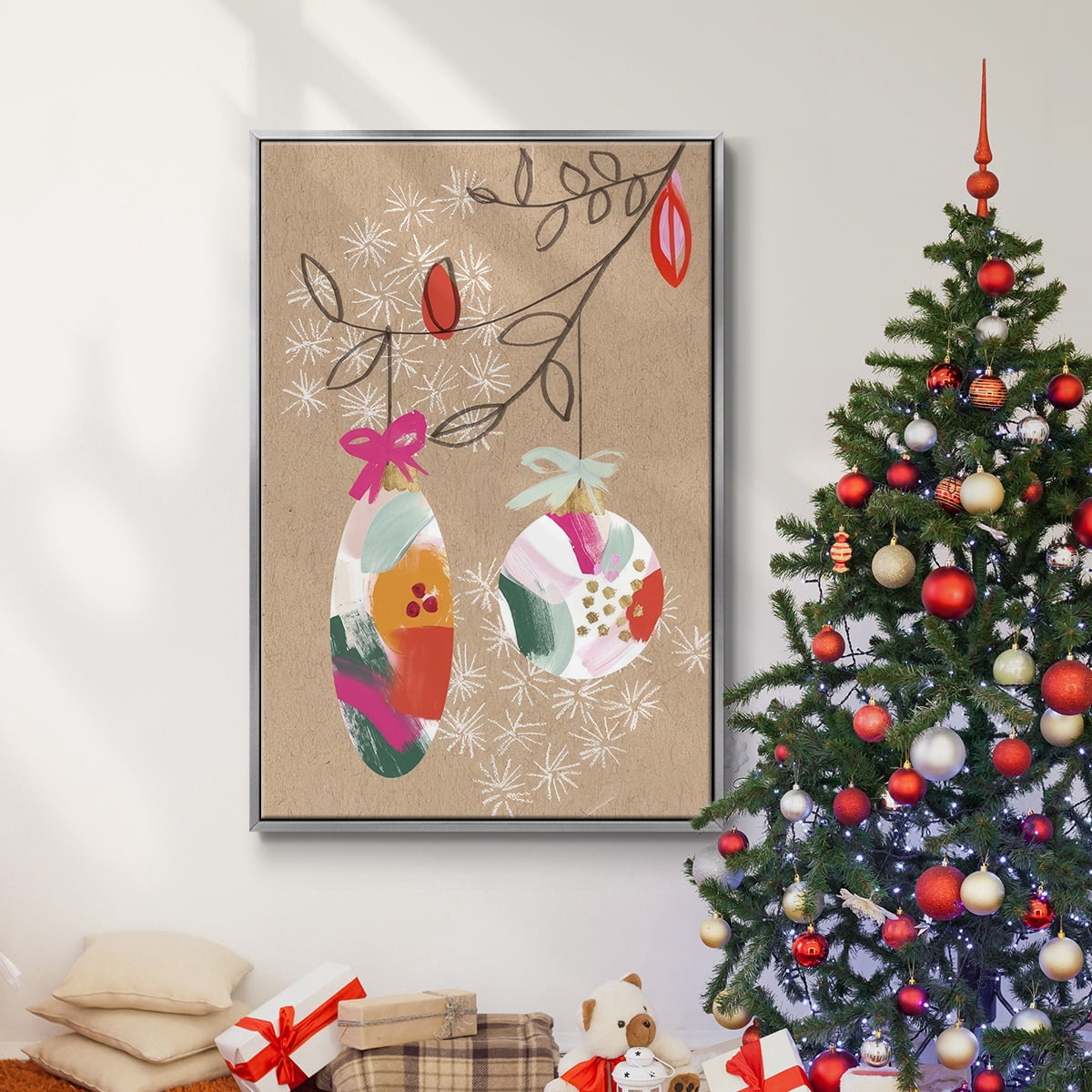 Crafty Christmas Collection B - Framed Gallery Wrapped Holiday Canvas - 17 x 25 - Silver Frame