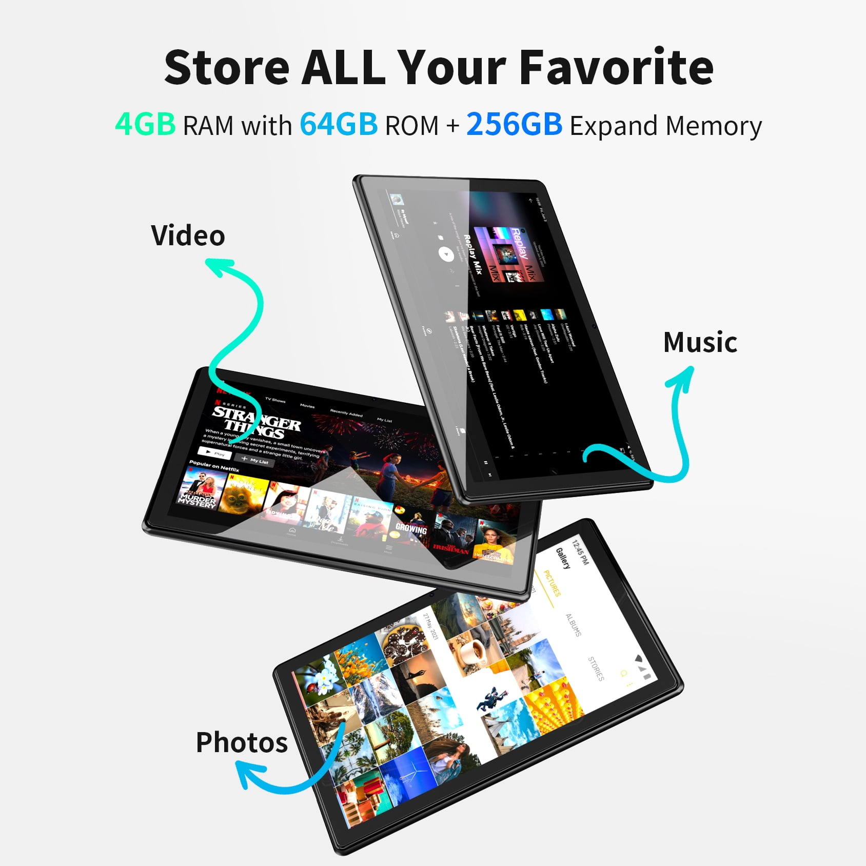 SGIN 10in Play Computer Tablet, Android 12, 4GB RAM, 64GB ROM, 800