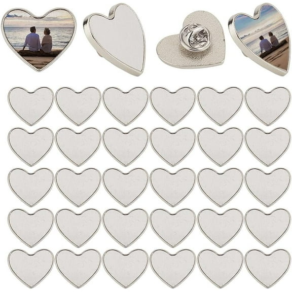 1 Box 20 Sets Sublimation Blank Pins Sublimation Buttons with Pins Silver Heart Aluminum Sheet Base Pins Badge for Christmas DIY Crafts Party Picture School Name Tags Projects Silver DIY