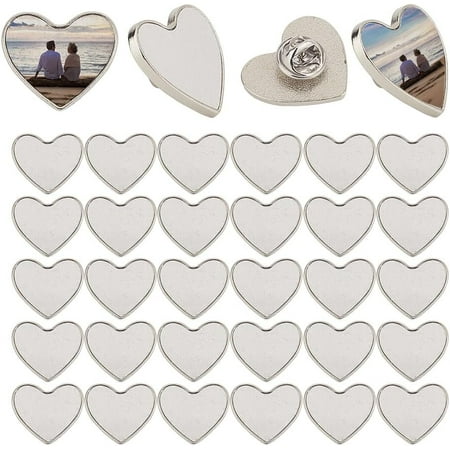 1 Box 20 Sets Sublimation Blank Pins Sublimation Buttons with Pins Silver Heart Shaped Blank Aluminum Sheet Base Pins Badge for Christmas DIY Crafts Party Picture School Name Tags Projects Silver
