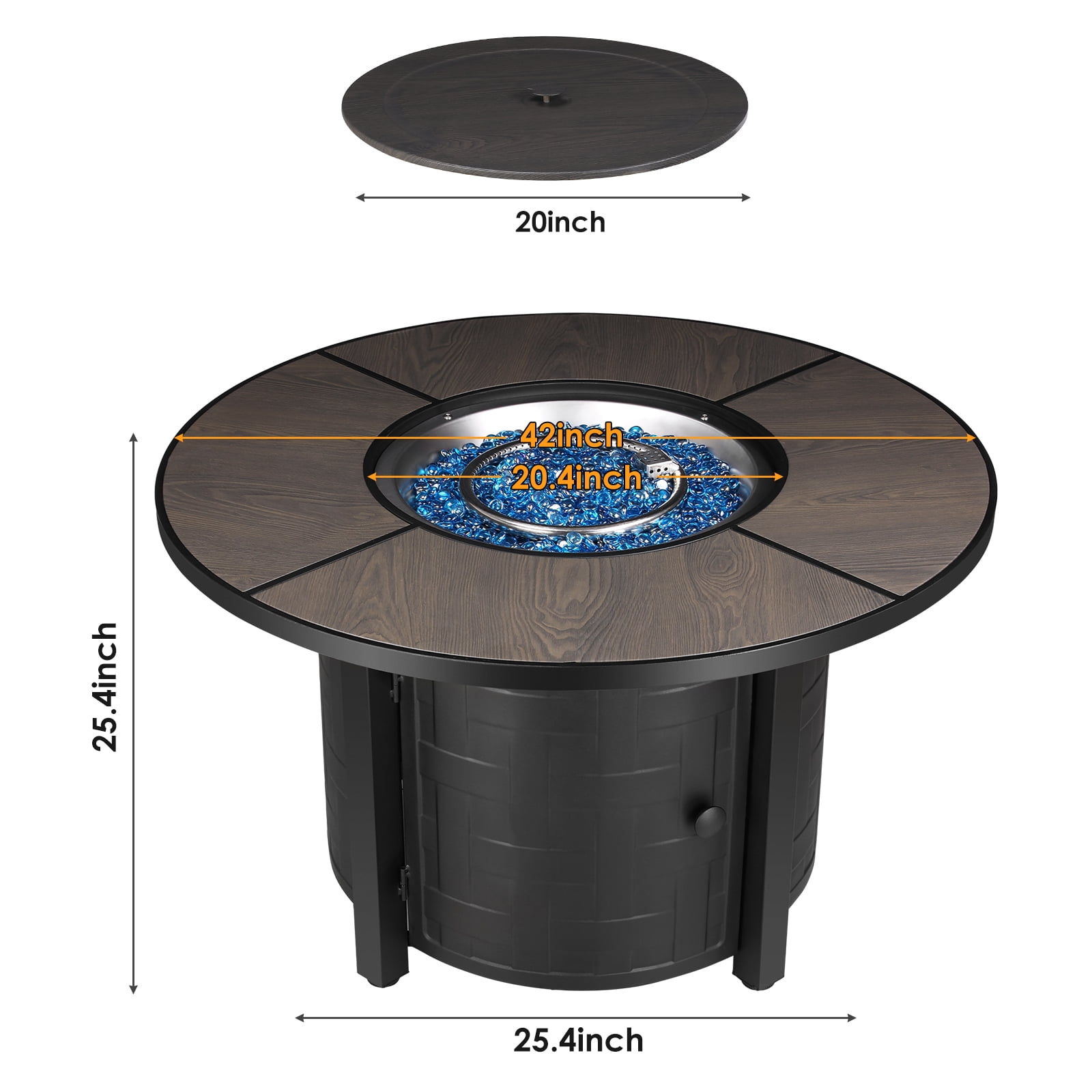 TLGREEN 42" Propane Fire Pit Table with Lid and Blue Stone, 50,000 BTU Auto-Ignition Circular Gas Fire Pit for Outdoor
