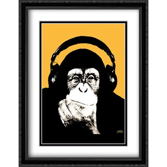 Headphones Monkey 2x Matted 28x40 Large Black Ornate Framed Art Print by Steez
