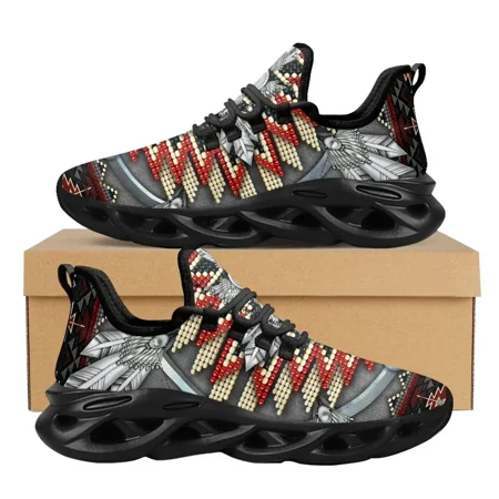 

African Tribal Pattern Ladies Mesh Swing Sneakers Comfort Lace up Platform Shoes Lightweight Sport Shoes for Women