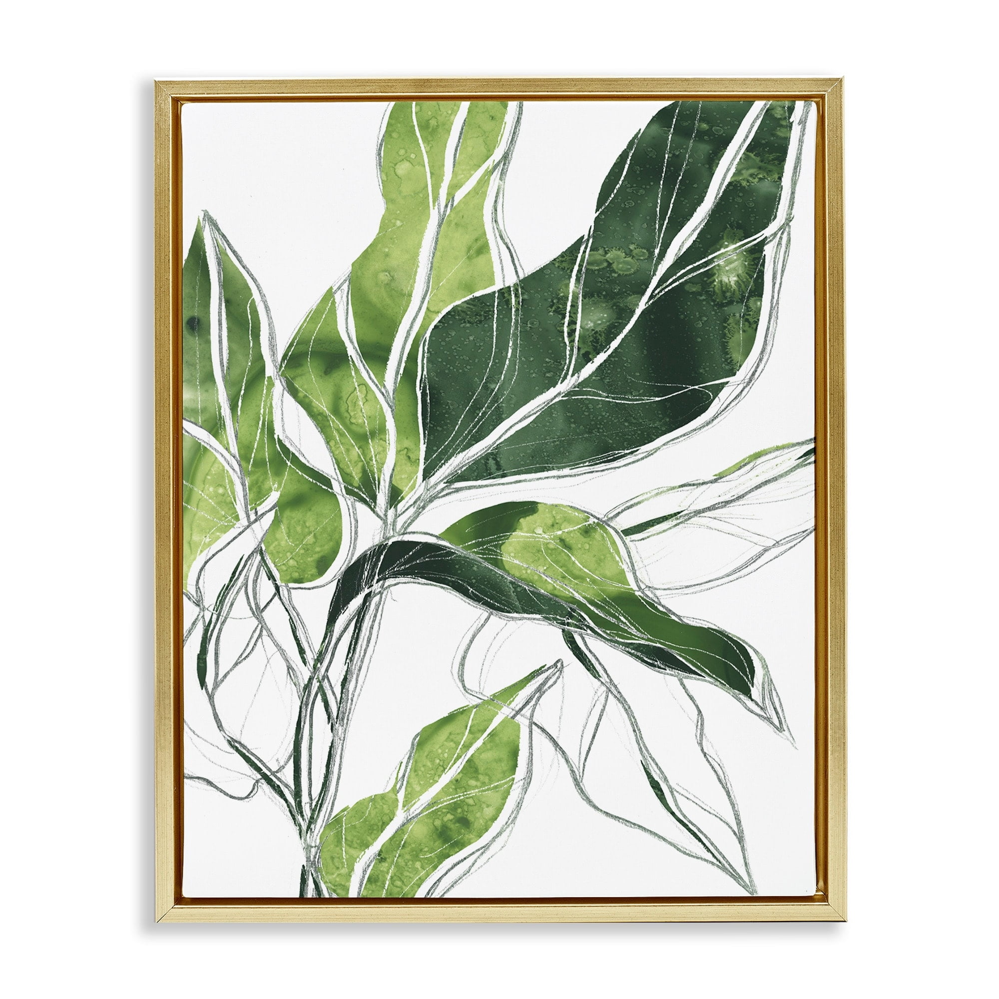 Stupell Industries Expressive Palm Linework Green Pop Detail Metallic Gold Framed Floating Canvas Wall Art, 16x20, by June Erica Vess