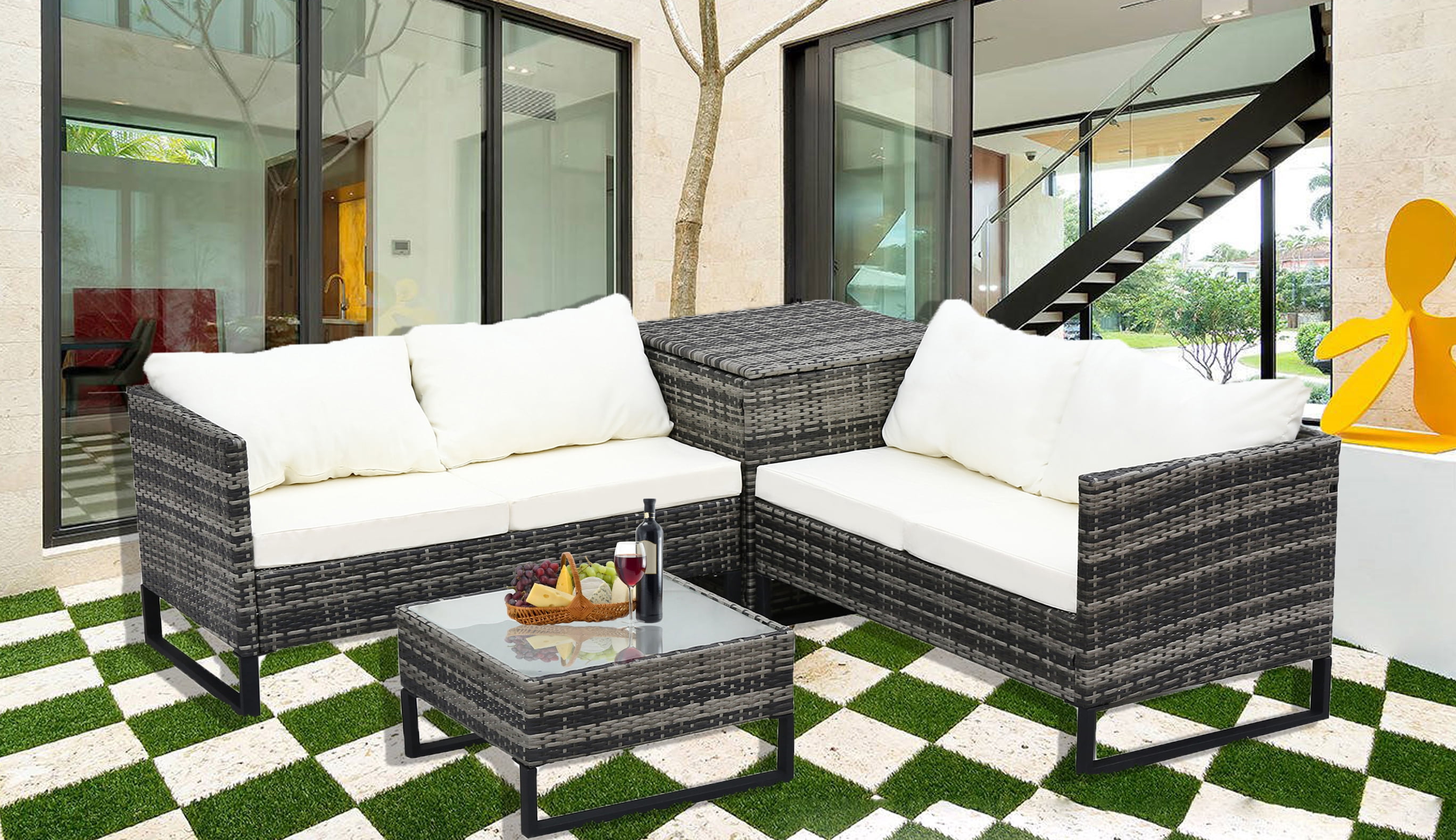 Clearance! Wicker Patio Furniture Set, 4 Piece Outdoor Conversation Set