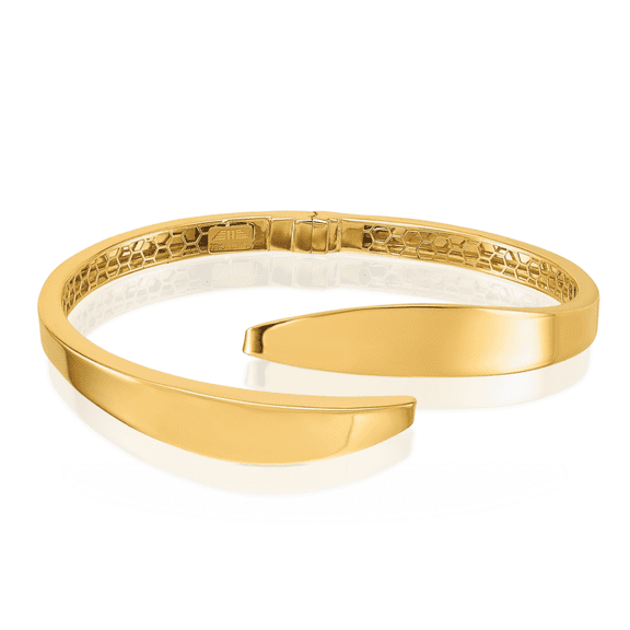 18K Solid Yellow Gold Bypass Hinged Bangle Bracelet