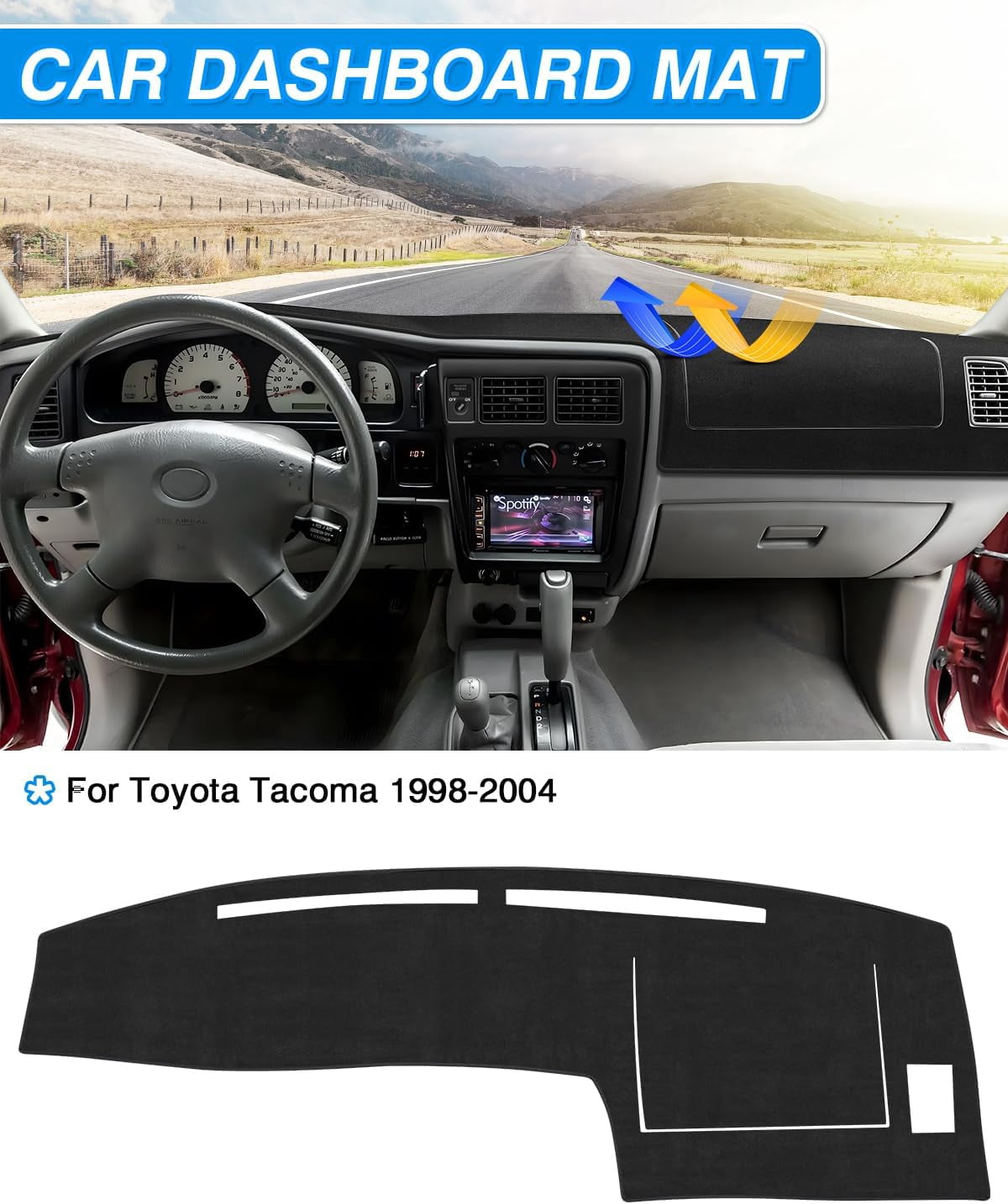 Canvcle Dash Cover Compatible with Toyota Tacoma 1998-2002 2003 2004 Accessories Dashboard Cover Mat Non-Slip Carpet Sunshield Glare UV Rays Protector