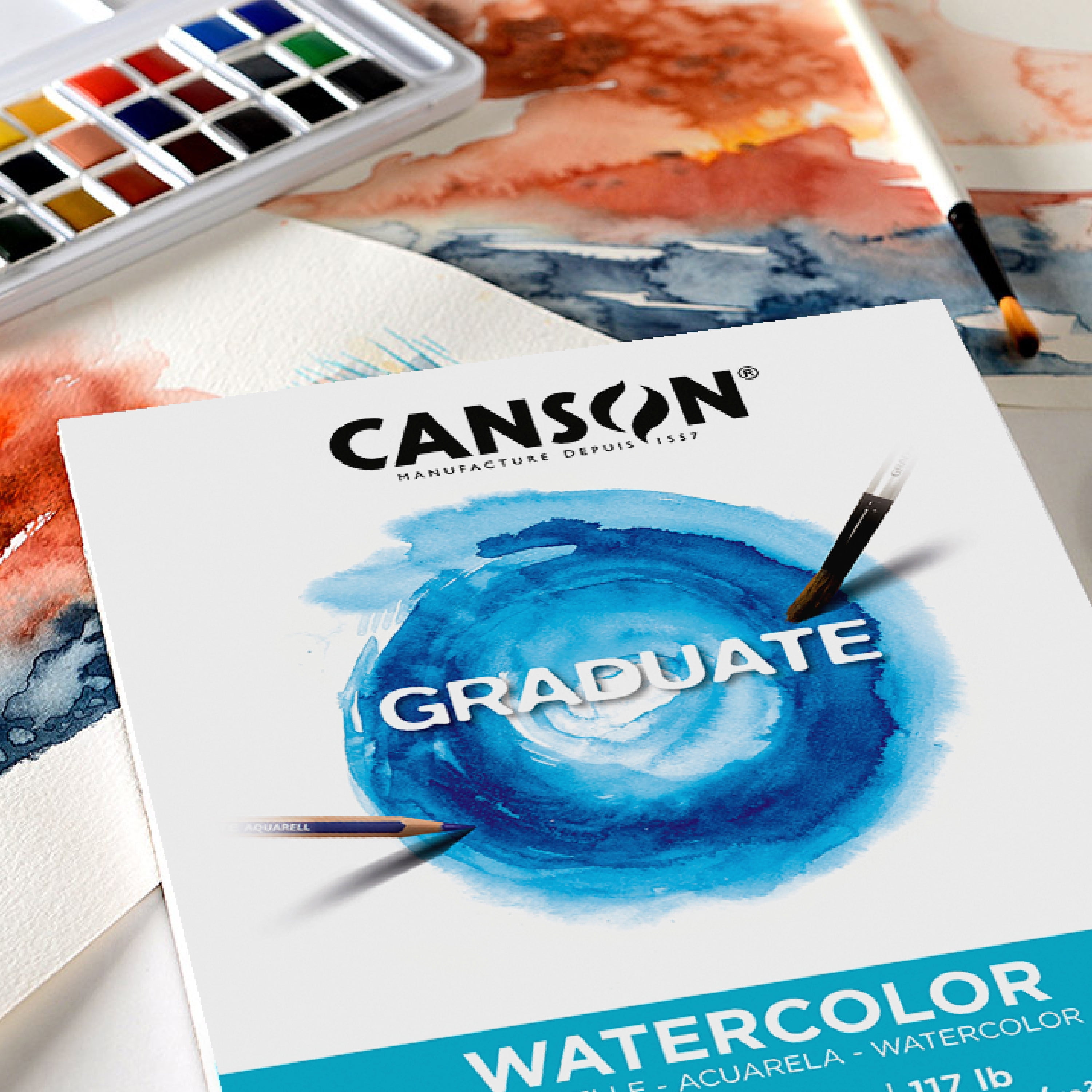 Canson Graduate Watercolor Paper Jumbo Pad, Heavyweight 141lb/300gsm, 40 Sheets, White, 9x12 in, Art Students & Teens