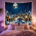 thumbnail image 2 of Moon Stars Magical with Snow Covered Village at, Mystical Fantasy for Space Lovers, Galaxy Room Decor, Christmas Gift, Tapestry Wall Hanging for Bedroom and Dorm, 2 of 7