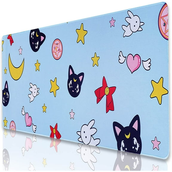 Large Gaming Mouse Pad with Seam Edge, Anti-Slip Extended Mouse Pad with Micro-Weave Cloth Surface,Waterproof Keyboard Pad, Desk Pad for Gamer Office Home XL 31.5" x 11.8" Anime Sailor Moon