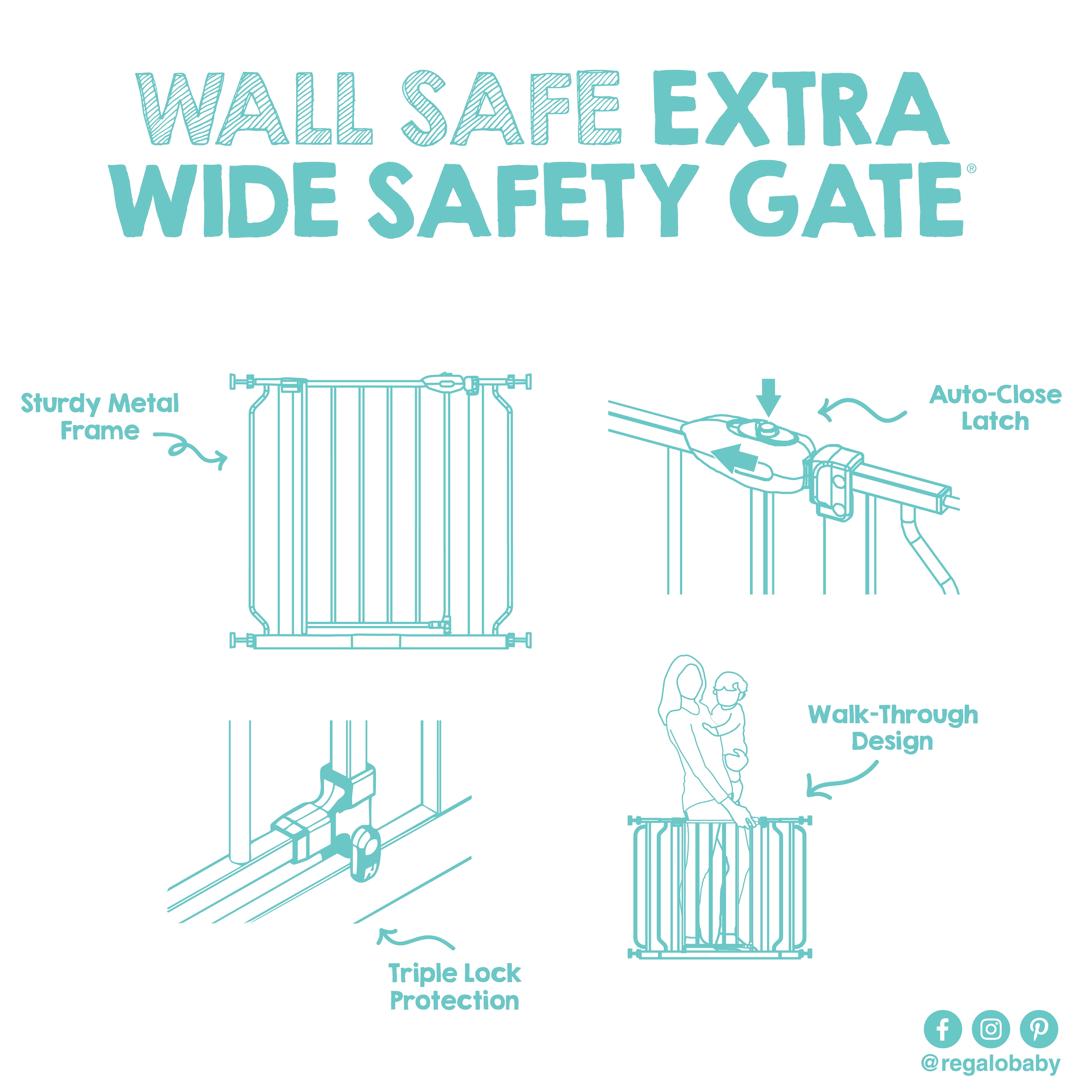 Regalo Wall Safe Extra Wide Walk Through Baby Safety Gate, White , Age Group 6 to 24 Months