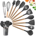 thumbnail image 1 of 11-Piece Silicone Cooking Utensil Set, Heat-Resistant Wooden Handles, Cooking Tools, Bpa-Free, Non-Toxic, Silicone Spatula, Spatula, Spoon, Kitchen Utensil Set For Non-Stick Cookware, Gray, 1 of 7