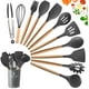 thumbnail image 1 of Utensilios de cocina de silicona con mango de madera 11 piezas negro, 1 of 5