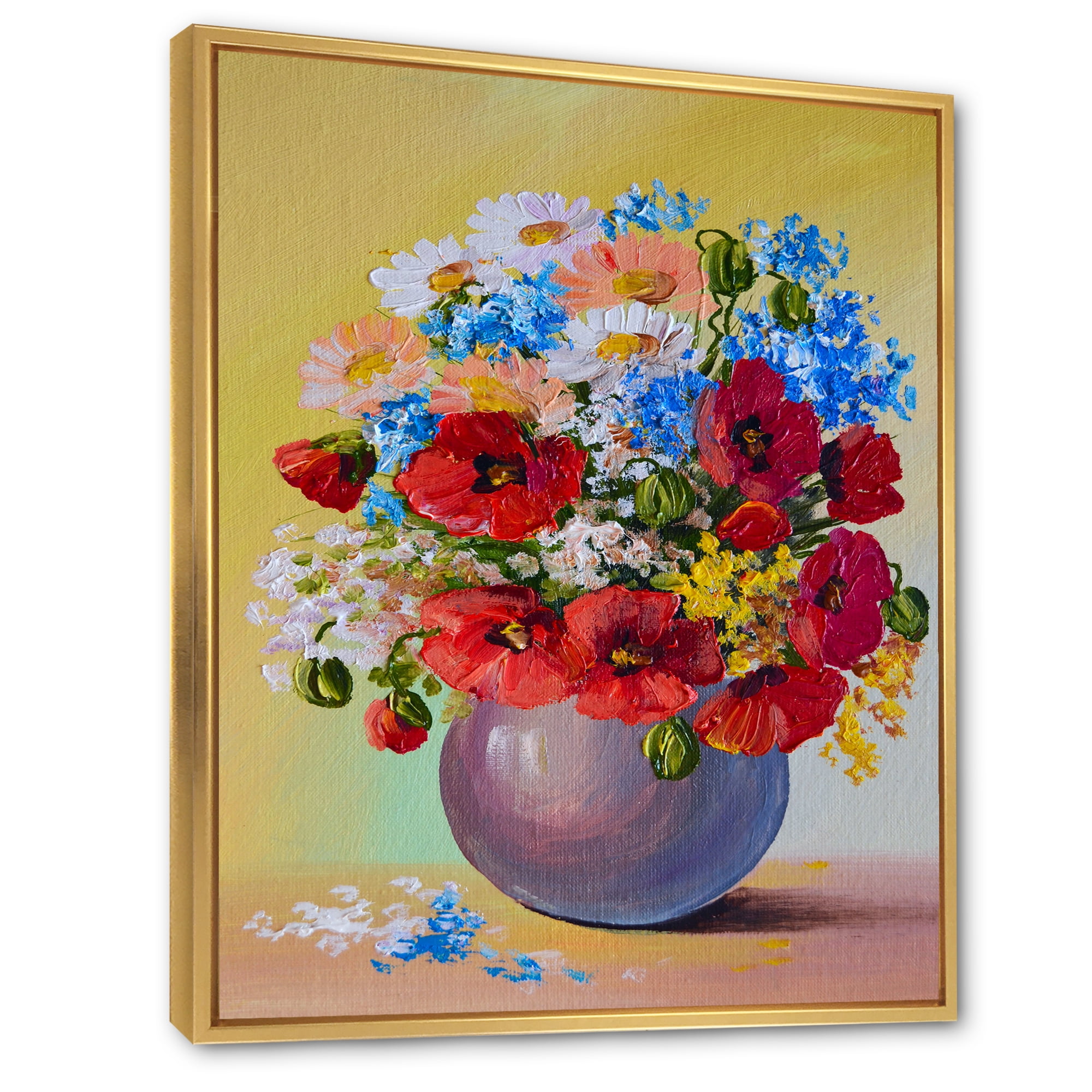 Still Life A Bouquet Of Blue and Red Flowers 12 in x 20 in Framed Painting Canvas Art Print, by Designart