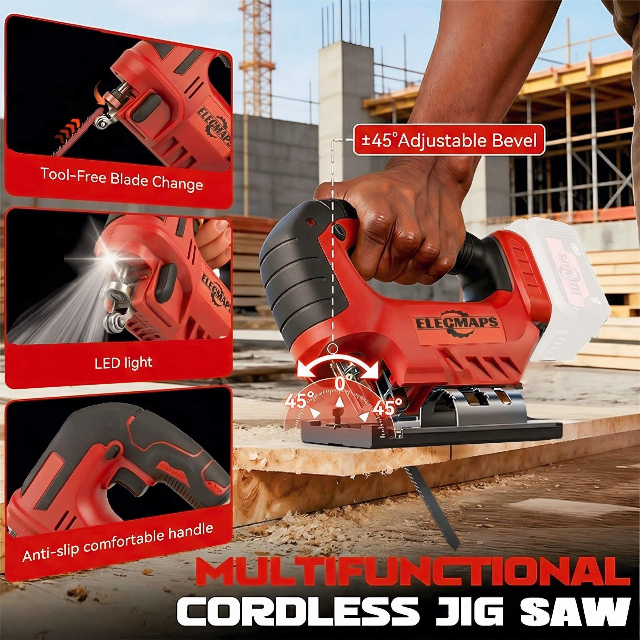 ELECMAPS Cordless Jigsaw 2700 SPM, Compatible with Milwaukee M18 Batteries, Multi-Blades for Wood Metal PVC Cutting (Battery Not Included)