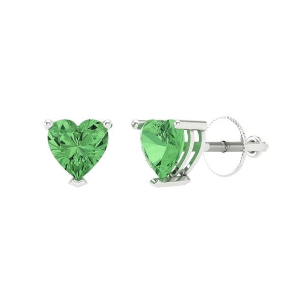 Clara Pucci 1.5 ct Brilliant Heart Cut Studs VVS1 Genuine Conflict free Green Zircon Solid 18K White Gold Designer Everyday Earrings Screw back