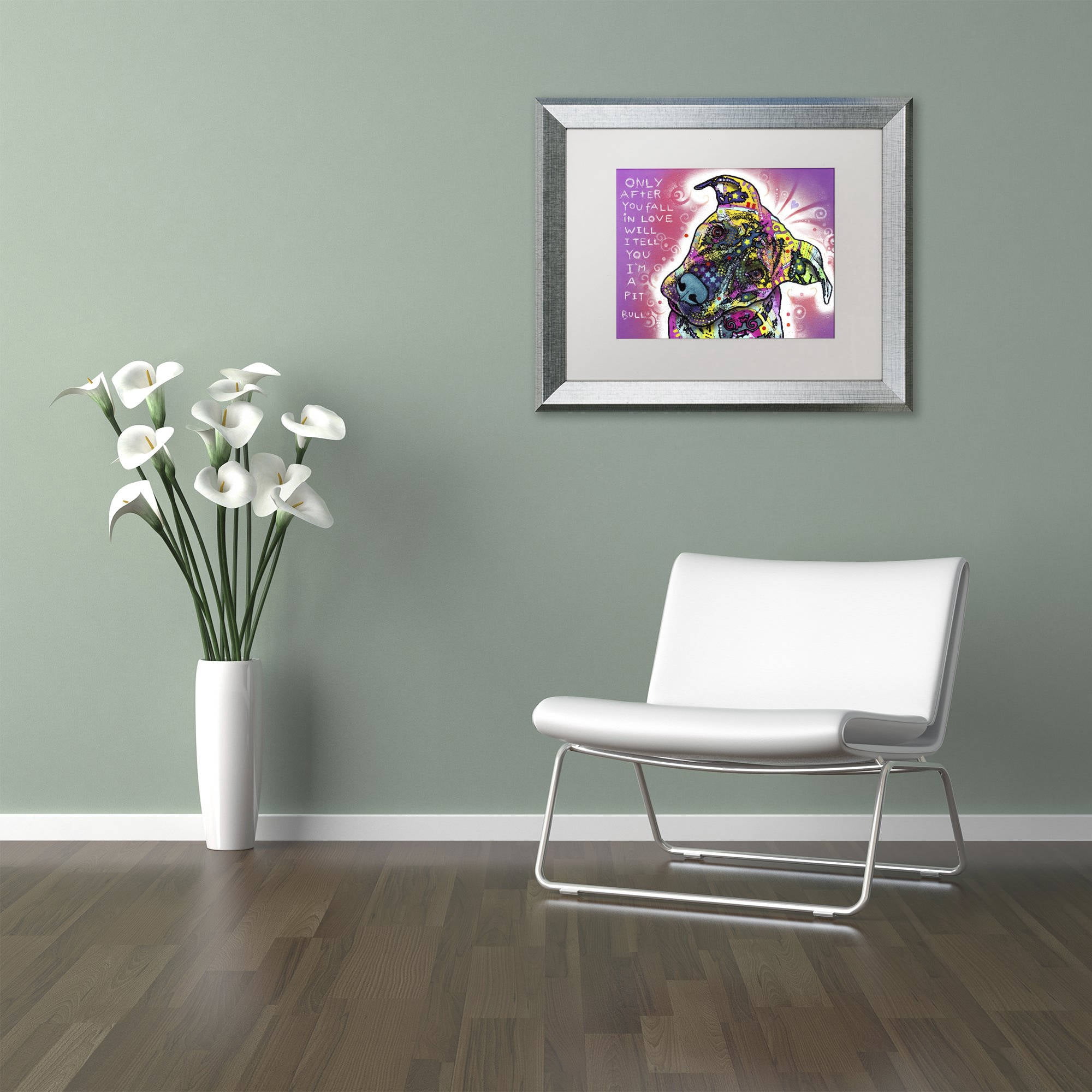 Trademark Fine Art "I'm a Pit Bull" Canvas Art by Dean Russo, White Matte, Silver Frame