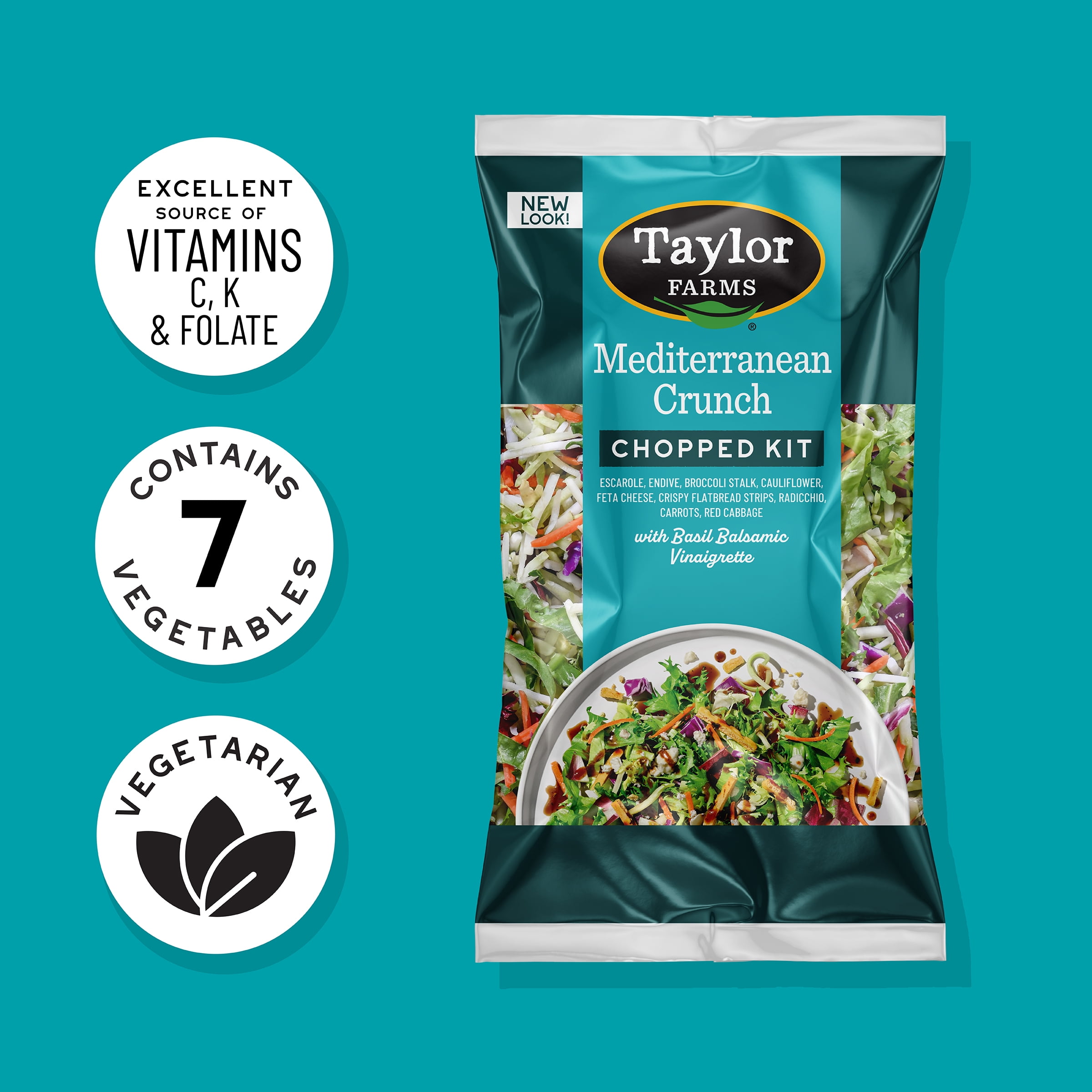 Taylor Farms Mediterranean Crunch Chopped Salad Kit, 10.89 oz Bag, Fresh, Vegetarian, Soybean Free