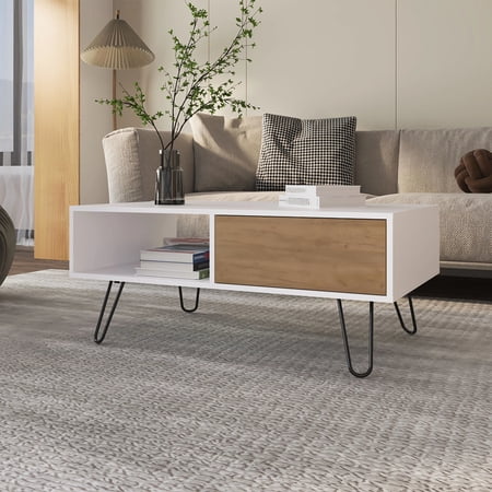 White And Natural Oak Rectangular Coffee Table Drawer For Elegant Practical Home Design 1 Organization