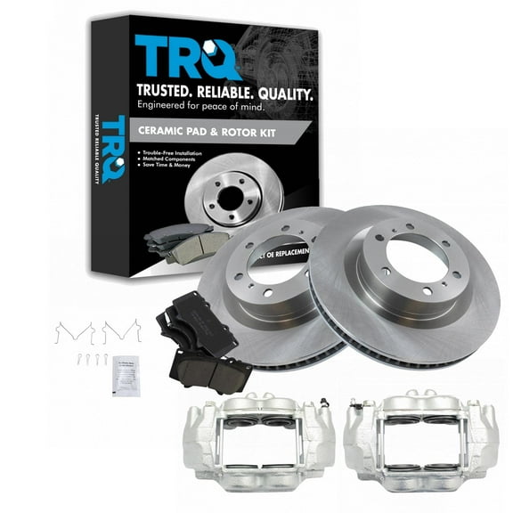 TRQ Front Brake Pad & Rotor Kit Brake Caliper Brake Pads Brake Rotor Ceramic Fits Select 2010-2015 Lexus GX460 Toyota 4Runner