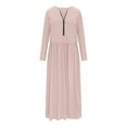 thumbnail image 4 of Elainilye Fashion Women's Long Dress Casual Waistband Long Sleeved Dress With Zipper Pure V-Neck Dress,Pink, 4 of 6