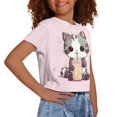 thumbnail image 4 of Uourmeti Cartoon Cat Short Sleeve Crop Top 11-12Y Girls Cute Short T-Shirt Summer Casual Loose Crewneck Pullover Sweatshirt, 4 of 6