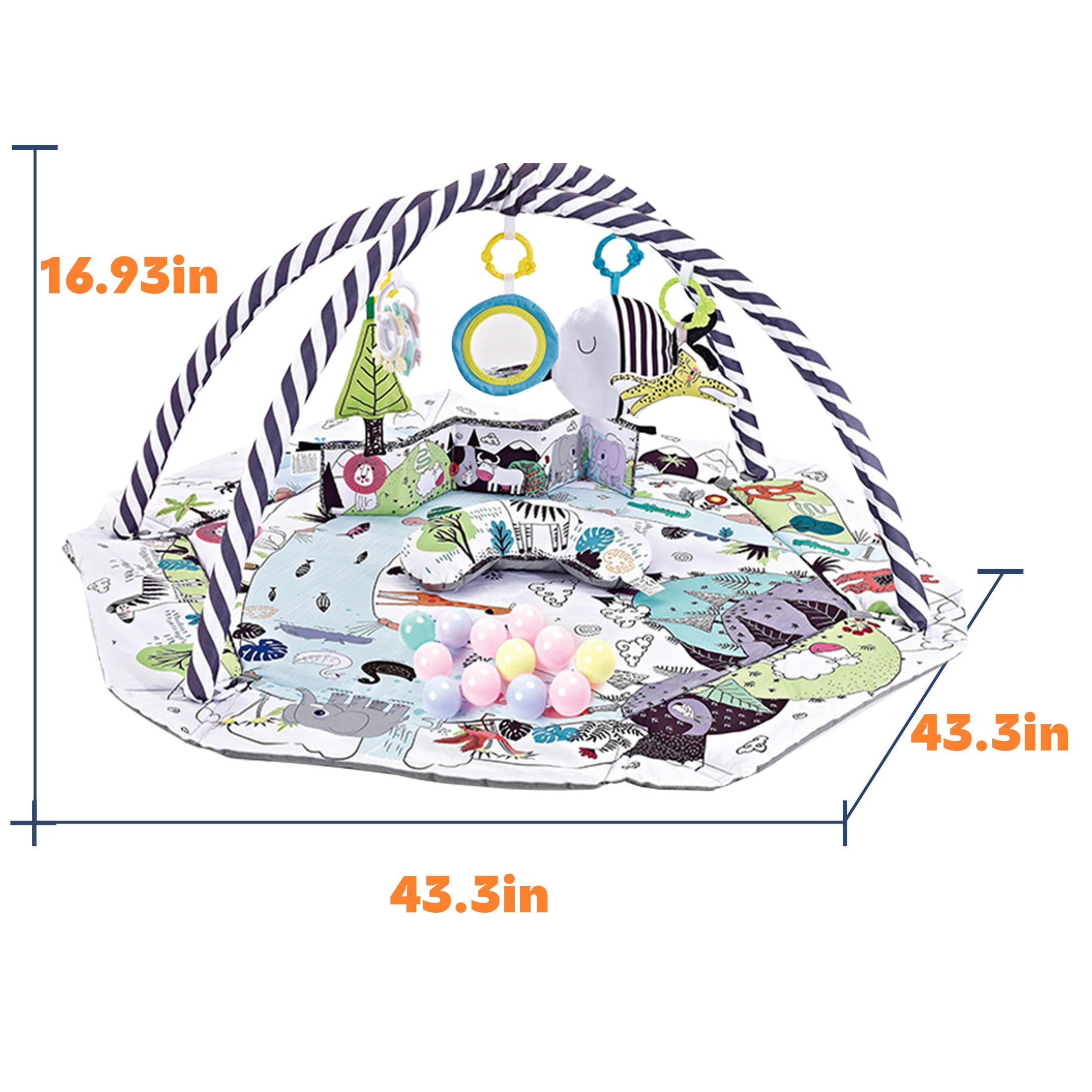 Baby Play Gym and Activity Mat - 4-in-1 Tummy Time Gym with Sensory Toys for Infants & Toddlers, White