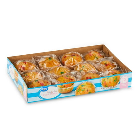 Great Value Confetti Birthday Cake Muffins, Individually Wrapped Pastries, 12 oz, 12 Count Tray