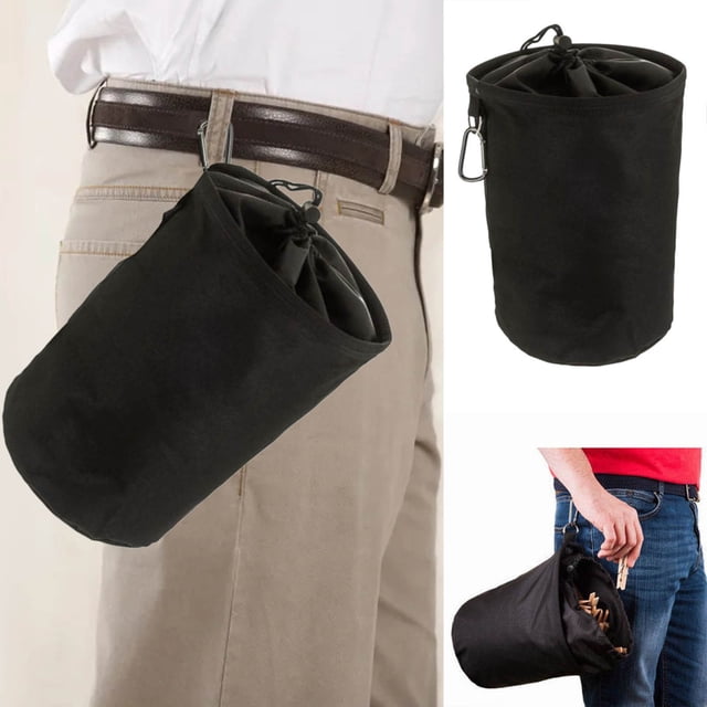 LPSSTORE Black Clothespin Bag Clothespin Storage Bag Clothing and Toy Storage Bucket Round Bottom Drawstring Bag Travel Drawstring Bag Outdoor Drawstring Bag