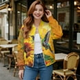 thumbnail image 2 of Xixirimido Women’s Bomber Jackets 2025 Fall Winter Trendy Coats Zip Up Varsity Jacket with Pockets Lightweight Casual Jacket, Hummingbird Sunflower Yellow, Small, 2 of 7