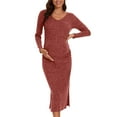 thumbnail image 2 of Diufon Women's Maternity Long Dress Long Sleeve V Neck Knitted Dress Pregnant Fall Winter Basic Slit Dress, 2 of 6