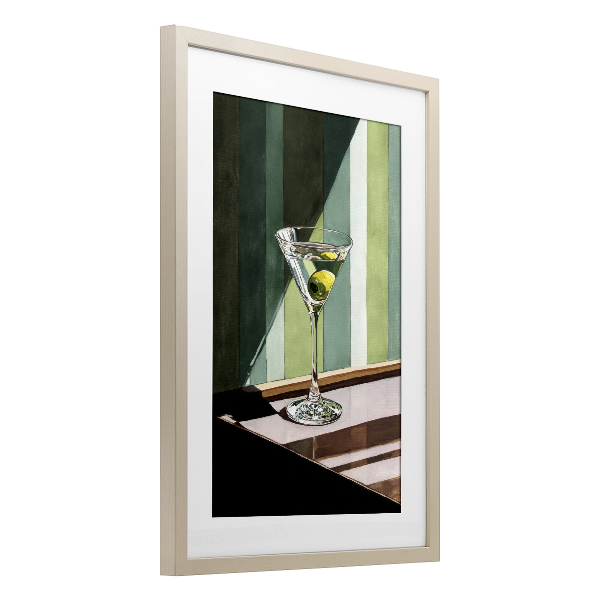 Stupell Industries Olive Martini in Sun Beam Birch Framed Print Under Glass, design by Petal Prints Design