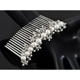 thumbnail image 2 of Silver Tone Clear Crystal Rhinestone Floral Stamen Simulated Pearl Bridal Hair Comb, 2 of 5