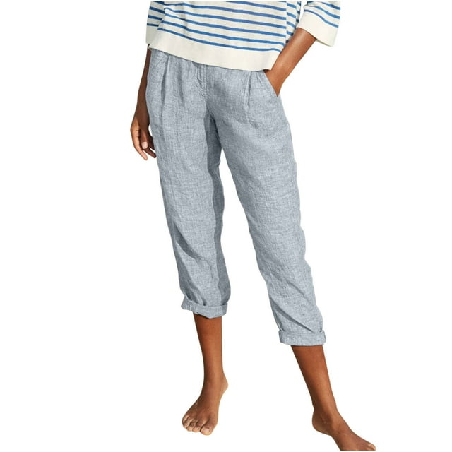 aidice Summer Pants for Women Capris Button Fitting Casual Straight Leg Solid Color Cropped Pants