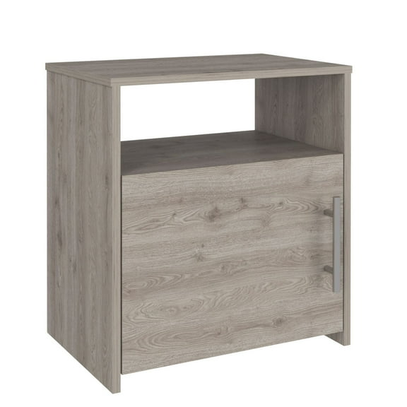 Nmkwnr Single Door Nightstand Cabinet with Metal Handle and 1 Shelf, Light Gray