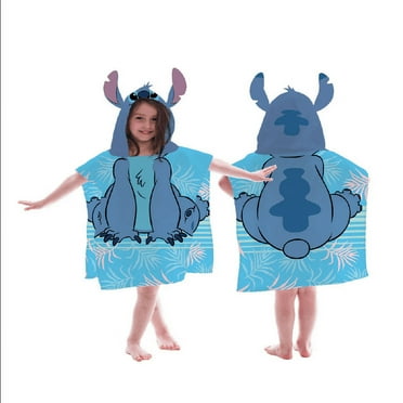 Stitch Silk Touch Flannel Poncho Hooded Throw 23.6"x47.2" for Kids Boys Girls by Disney
