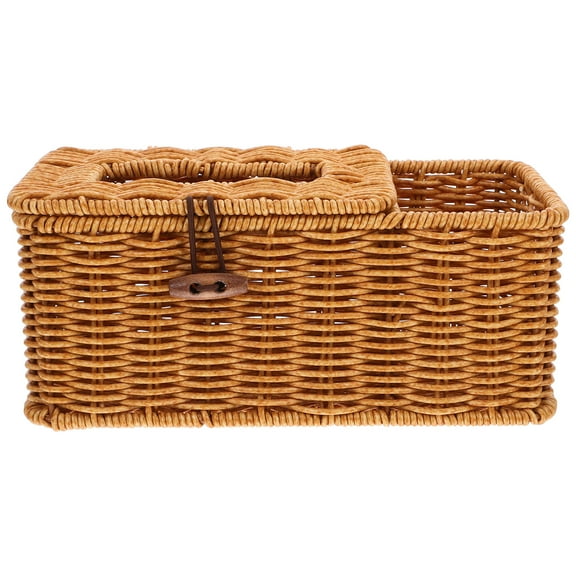 MERRYHAPY Light Brown Faux Rattan Tissue Box Holder Elegant Desktop Storage Organizer for Office and Home