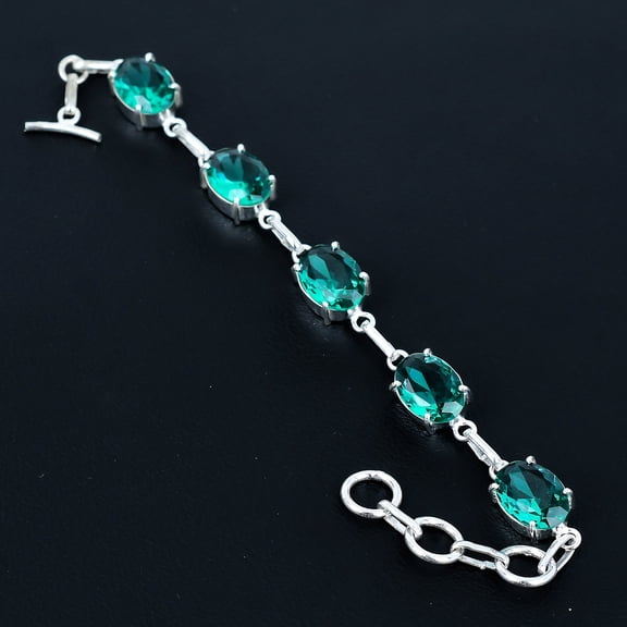 Apatite Oval 925 Sterling Silver Gemstone Solitaire Jewelry Bracelet 7" VJ 302