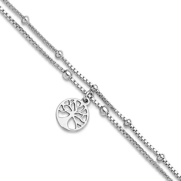 10mm 925 Sterling Silver Tree Of Life Plus 1in Extension Anklet 9 Inch Anklet for Women - 3.4 Grams