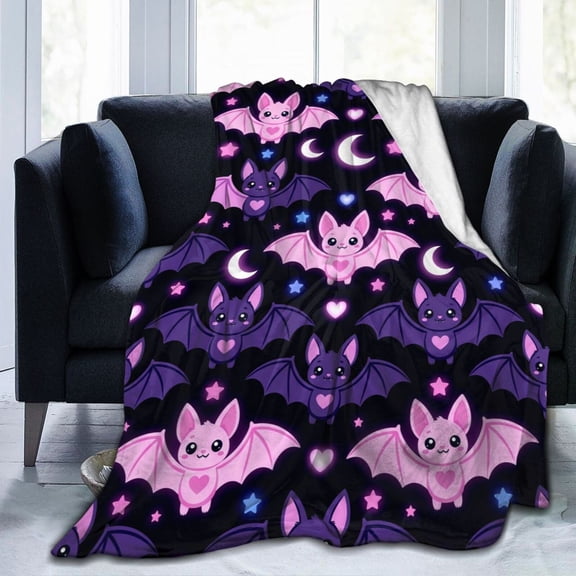 Pink Bat Throw Blanket, Soft Flannel Blanket Gift, Cute Bat Design Blanket for Party, Couch, Sofa, Bed, Home Decor 50x40