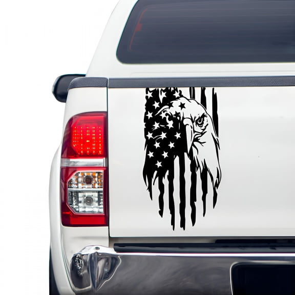 CCOCC Truck Decals,Black American Flag Decal,Creativity American Flag Car Decal,Truck Tailgate Vinyl Decal Compatible with Most Trucks and Car Window,Truck Decals for Men (Black Eagle 16x9in)