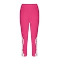thumbnail image 4 of Stamzod Yoga Pants Women Capri Leggings Summer Solid Color Elastic Waist Lace Cropped Pants Casual Slim Fit Stretch Plus Size Capris for Women Hot Pink S, 4 of 6