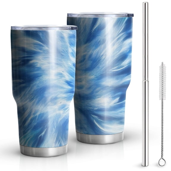 30oz Blue Burst Pattern Tumblers Stainless Steel Tumbler with Lid and Straw,Vacuum Insulated Double Wall Travel Tumbler Cups Mug with Cleaning Brush for Coffee,Tea