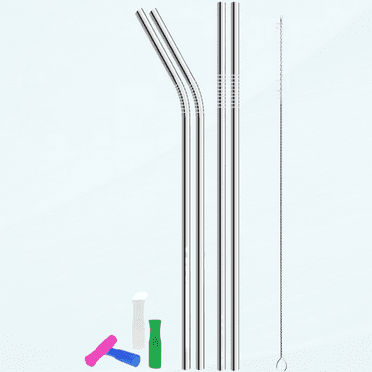 Metal Stainless Steel Straws, 4pcs 12" Ultra Long Reusable Metal Drinking Straws with Cleaning Brush and Silicone Tips for Tall Tumblers
