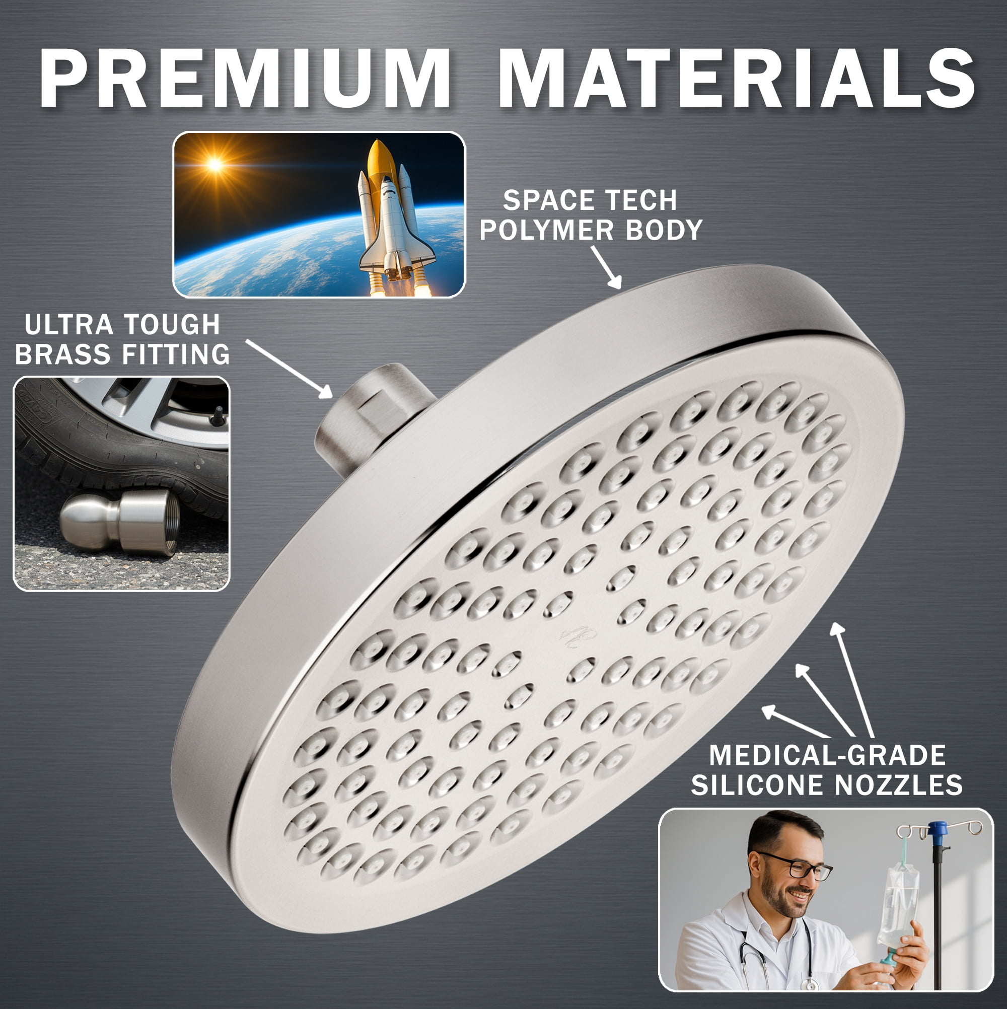 Aqua Elegante High Pressure Rain Shower Head for Low Flow Showers - 2.5 GPM - Brushed Nickel